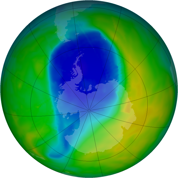 Antarctic ozone map for 16 November 2009